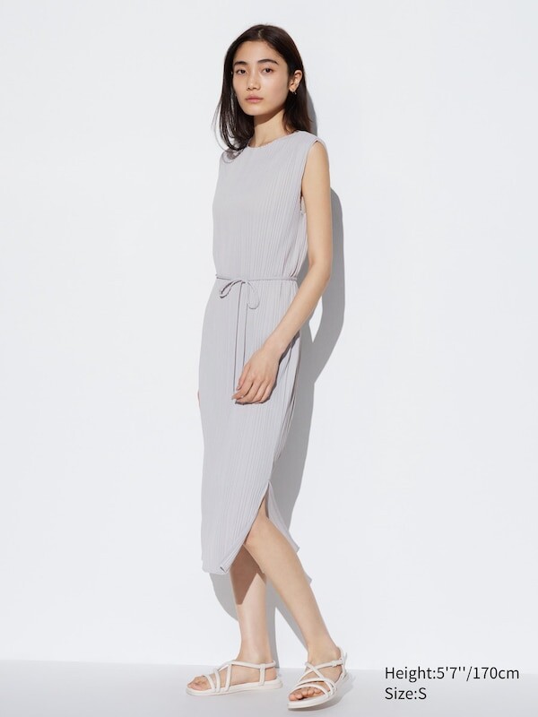 

Плиссированное платье без рукавов Uniqlo, серый