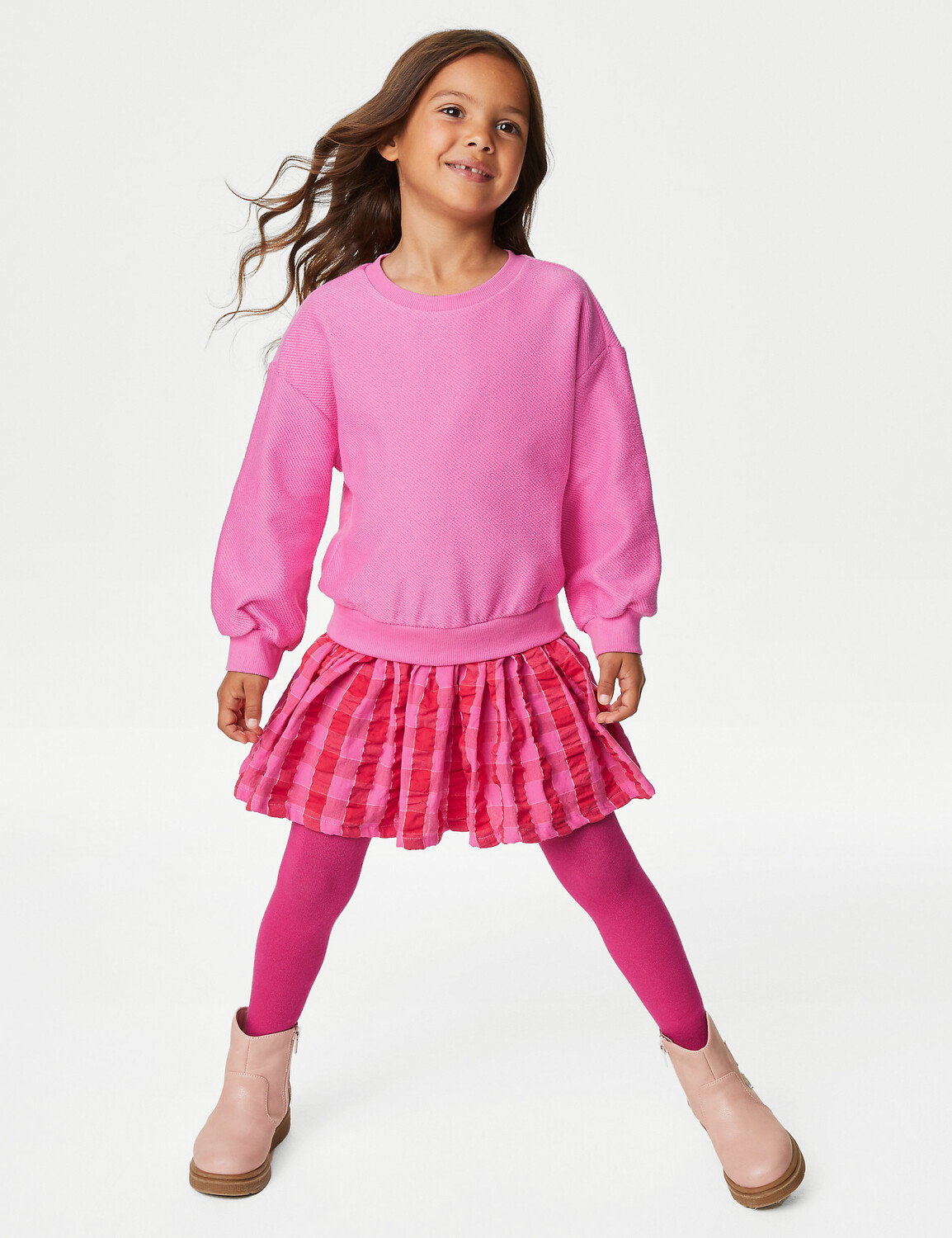 

Наряд из хлопкового платья и колготок (2–8 лет) Marks & Spencer, розовый