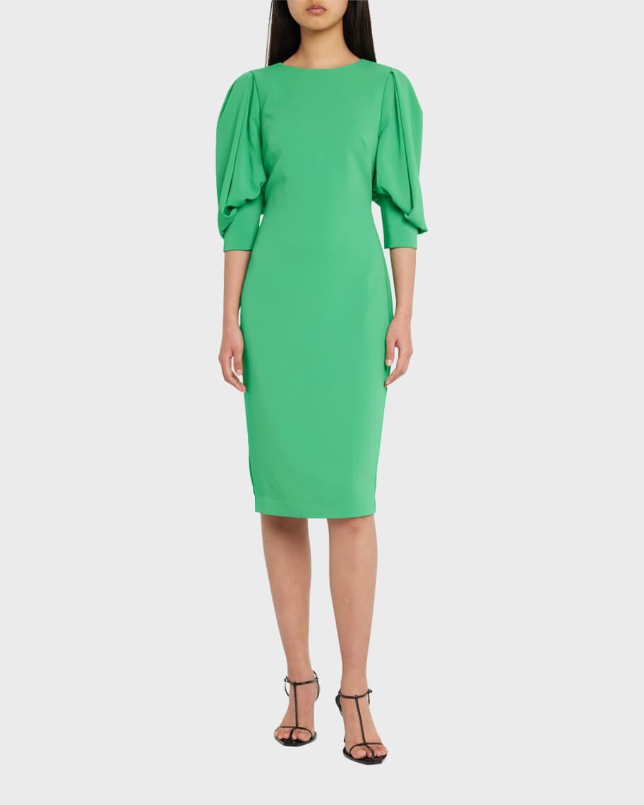 

Облегающее платье миди из крепа с плиссированными рукавами Badgley Mischka Collection