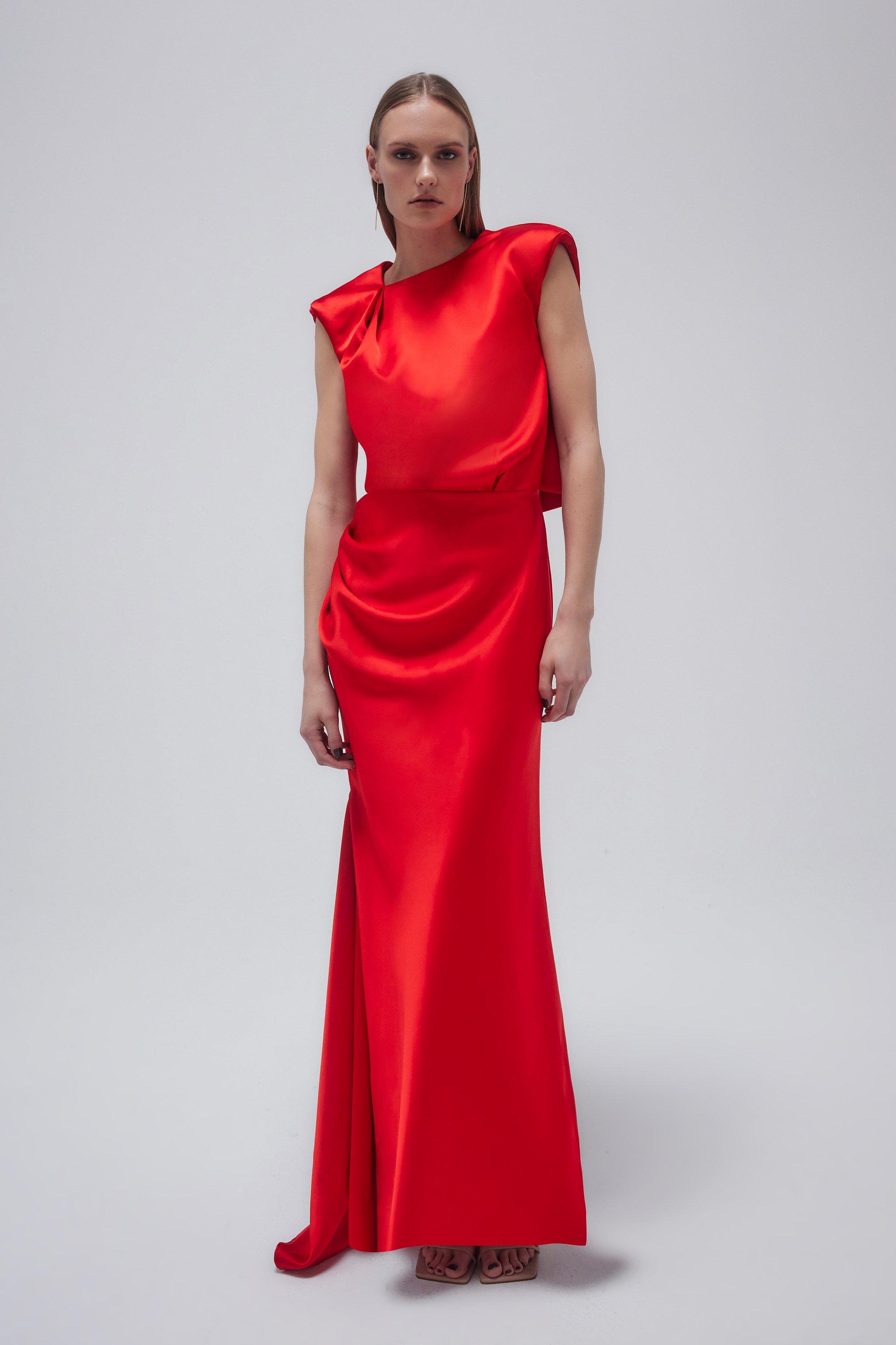 цена Тканое платье макси с атласной драпировкой Karen Millen, красный