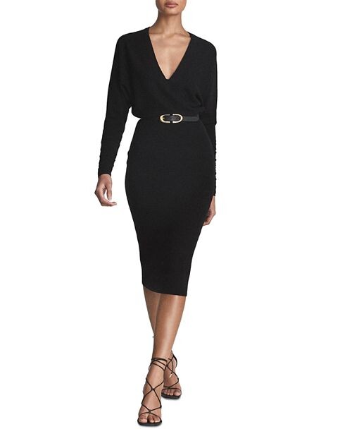 

Трикотажное облегающее платье Jenna со сборками и рукавами REISS, цвет Black