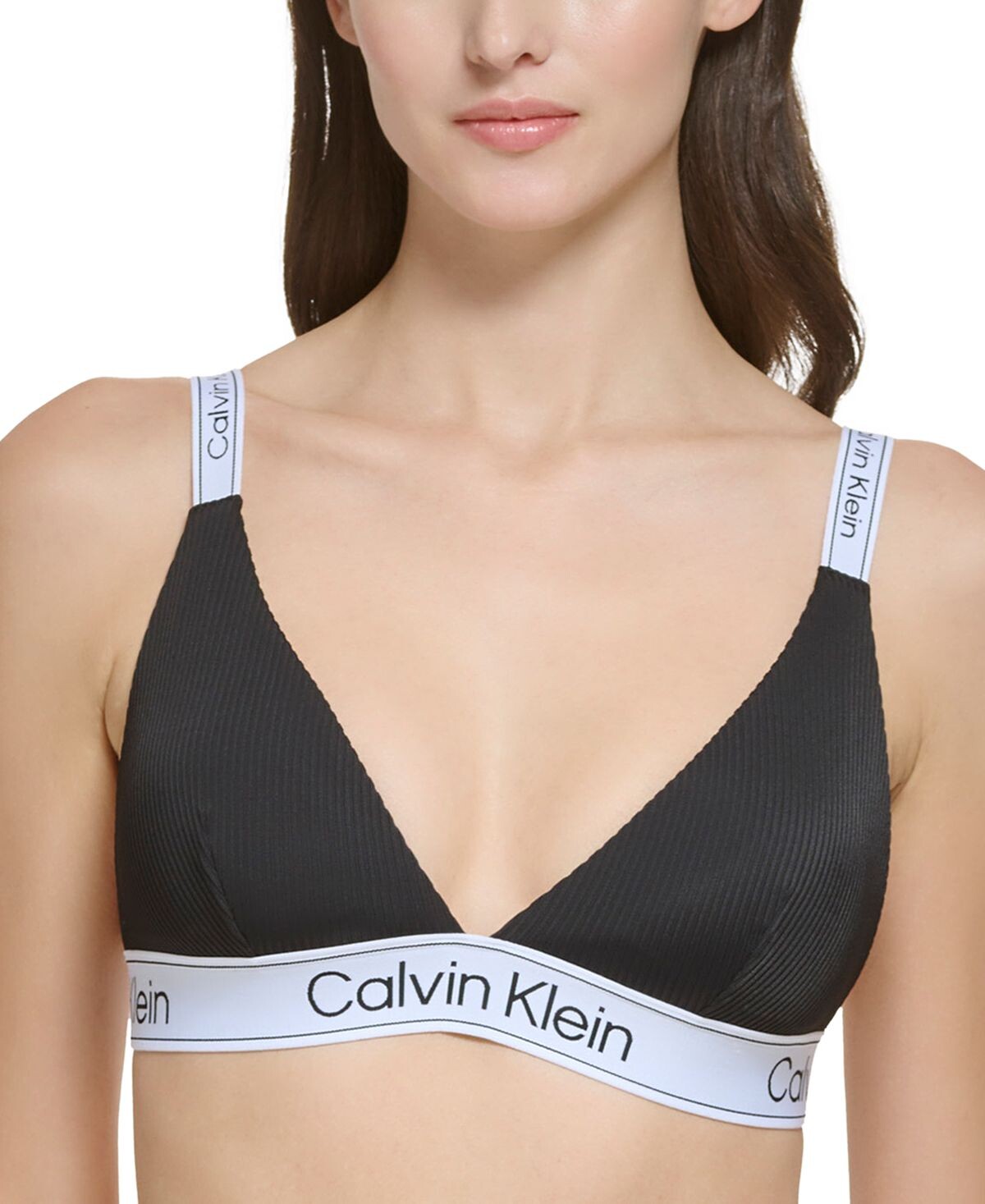 

Женский бикини-топ в рубчик с треугольным логотипом Calvin Klein, черный