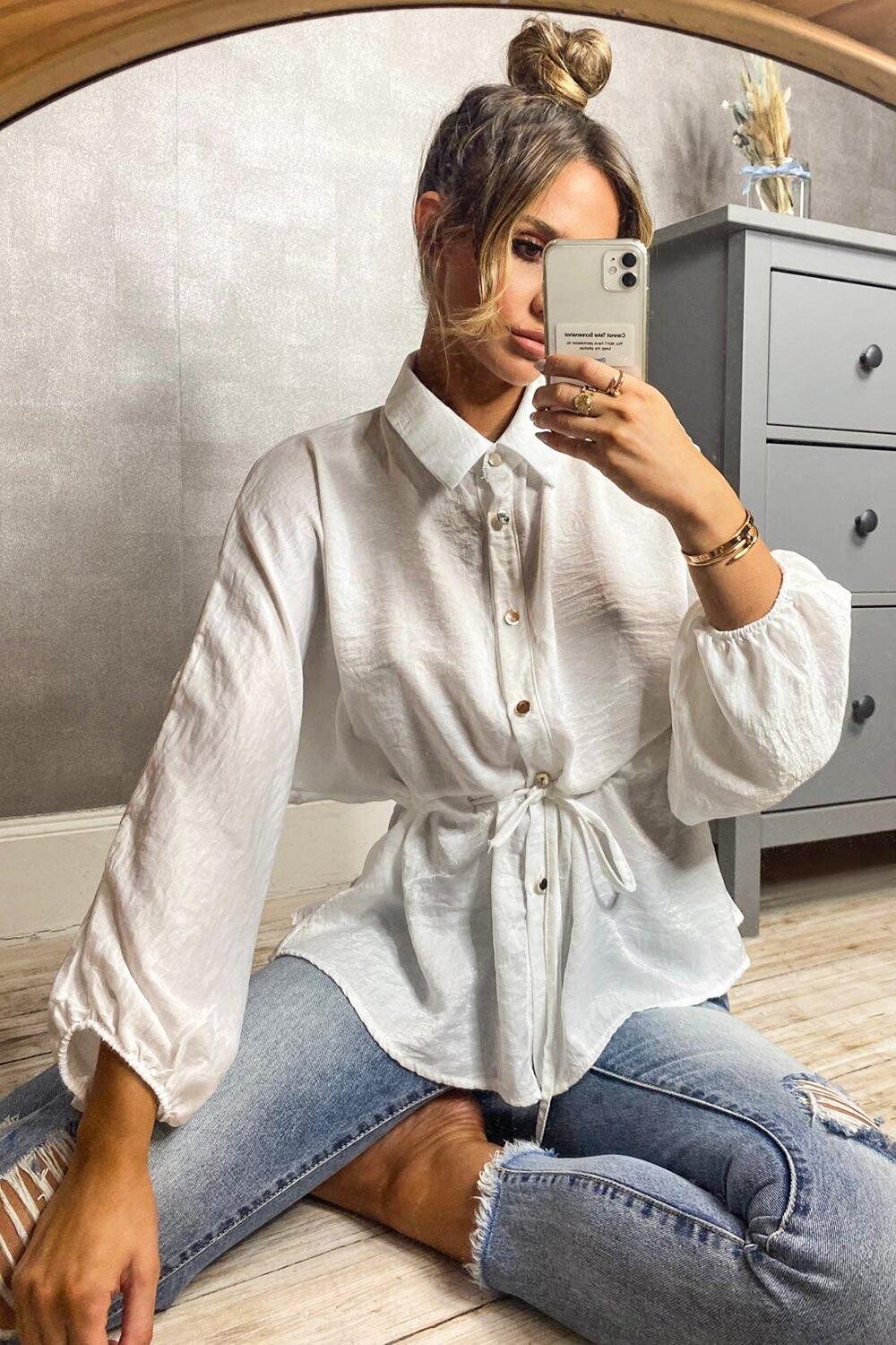 

Атласная блузка со сборами на посадке Boohoo, белый