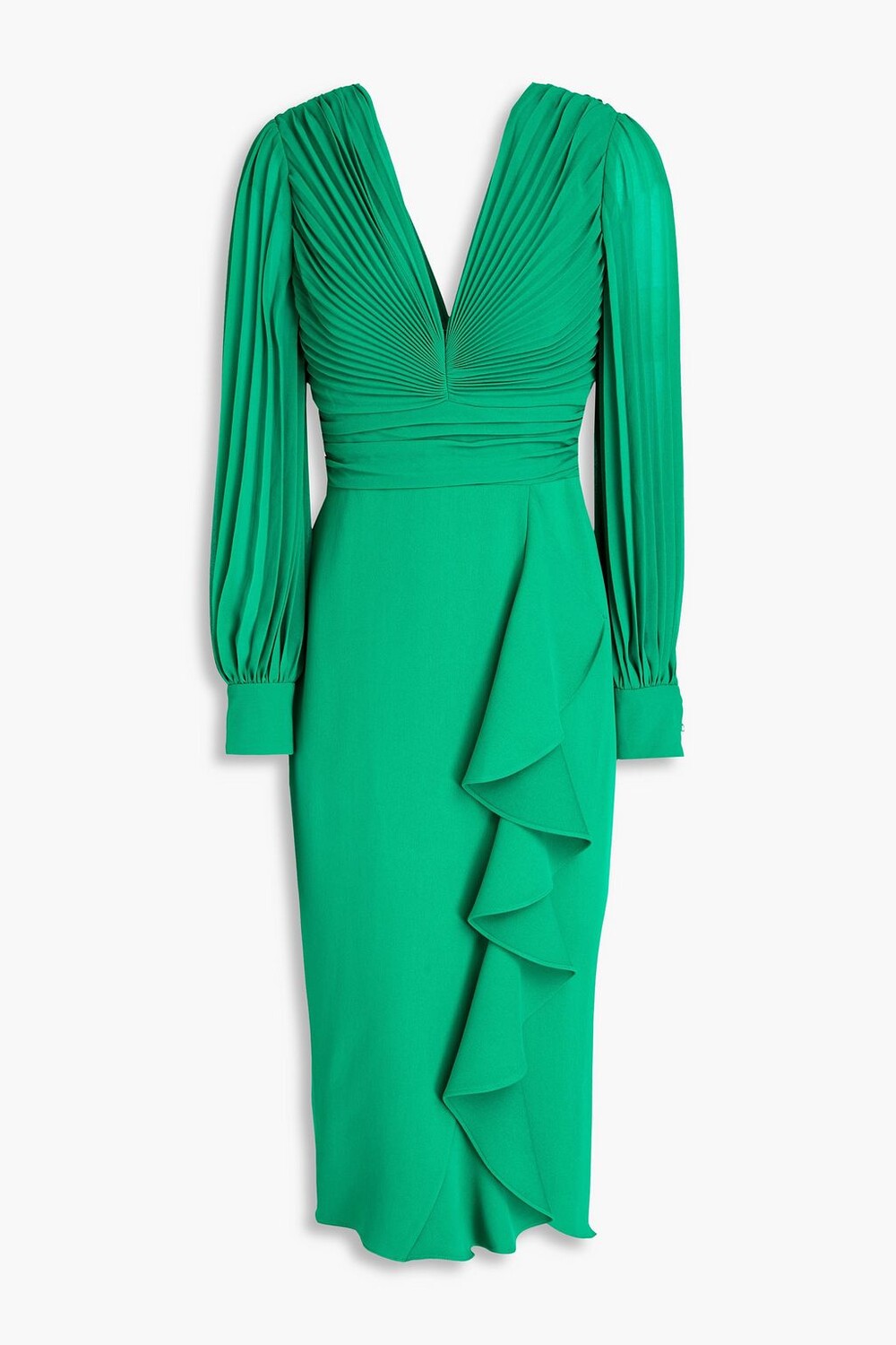 

Плиссированное платье миди из шифона и крепа BADGLEY MISCHKA, зеленый