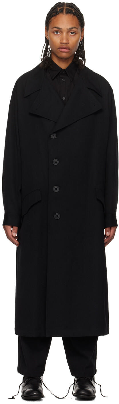 

Черное офсетное пальто Yohji Yamamoto, Черный