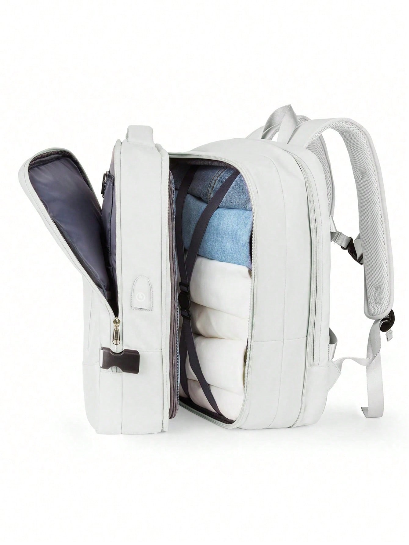 цена Мужской модный многофункциональный рюкзак большой вместимости с выдвижными лямками и множеством карманов для путешествий и компьютера, белый