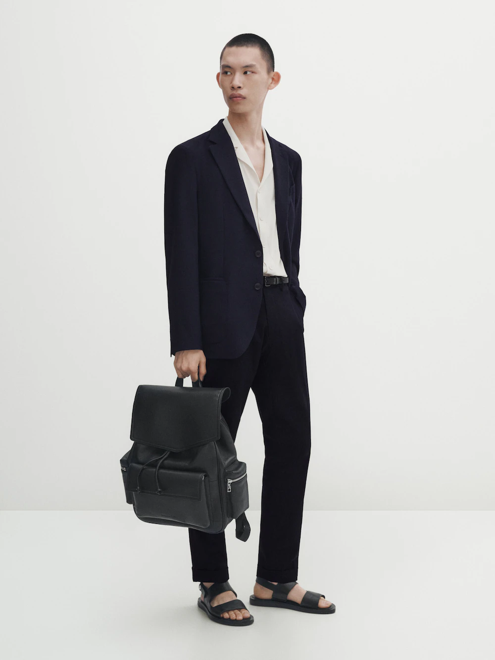 

Брюки из смешанного хлопка с подвертыми Massimo Dutti, синий