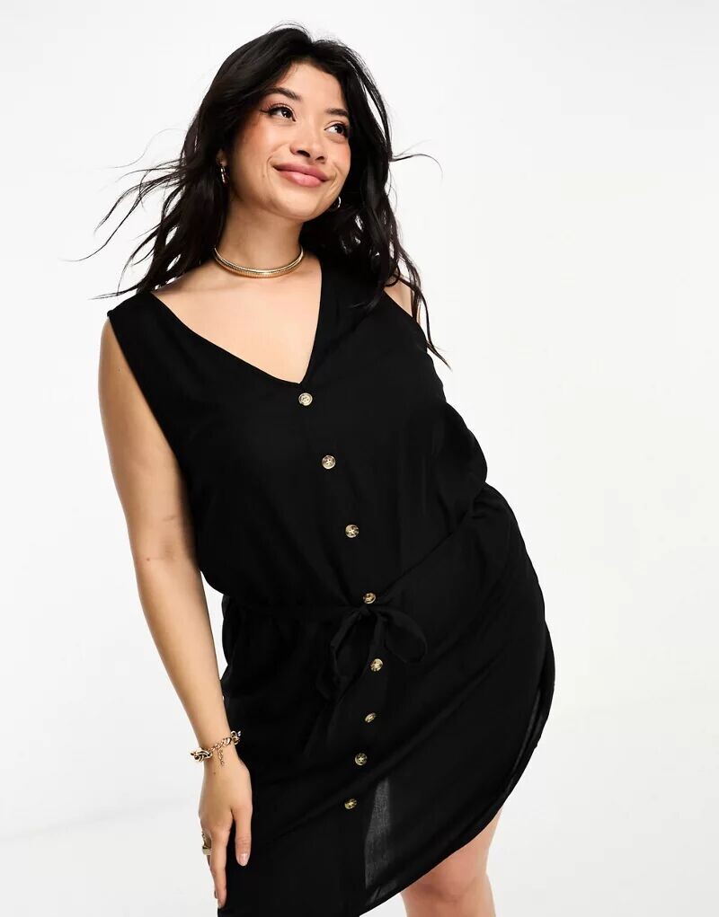 

Черное мини-платье без рукавов с планкой на пуговицах Vero Moda Curve