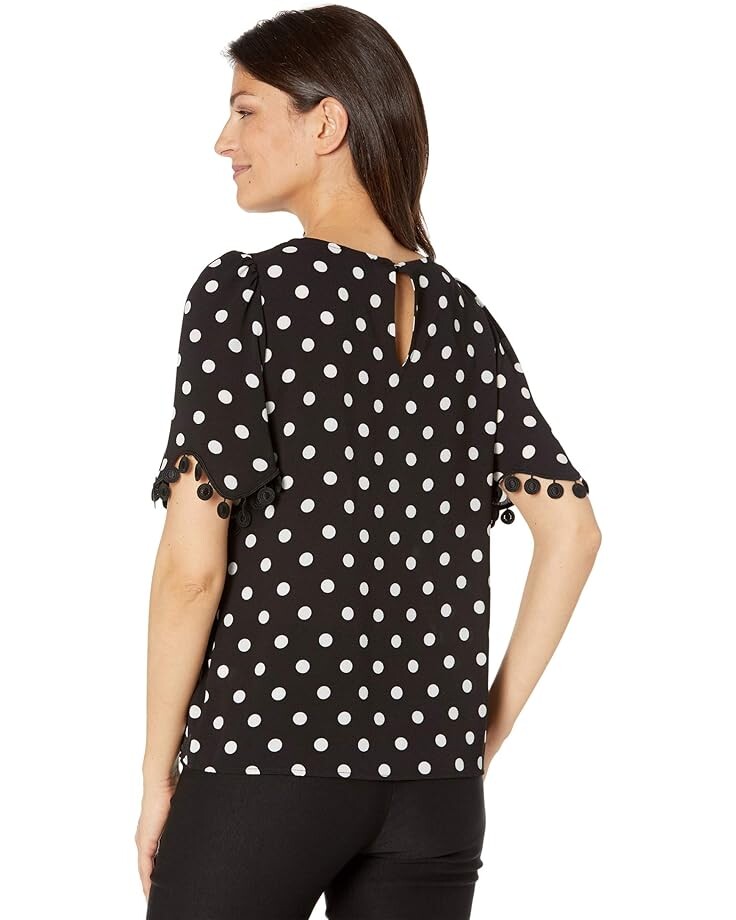 Блуза CeCe Short Sleeve Heirloom Polka Dot Blouse, цвет Rich Black 100% high quality silk blouse woman casual polka dot shirt printed simple design three quarter sleeve blouse office style