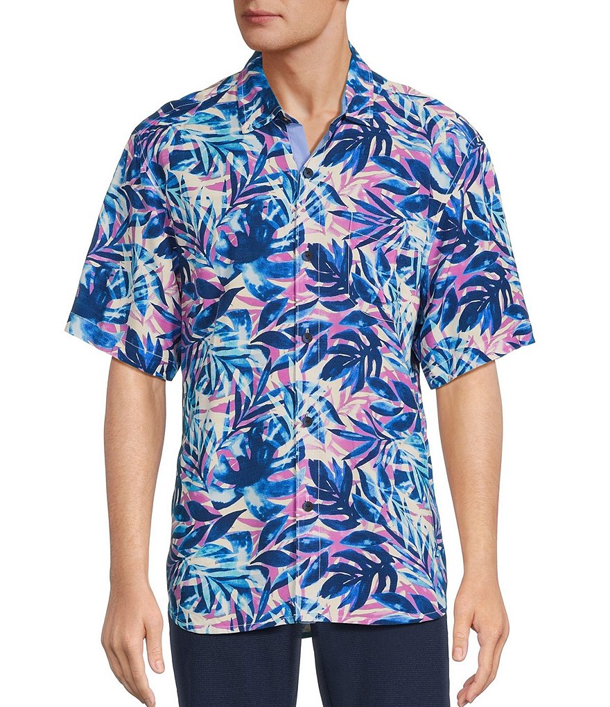 Tommy Bahama Veracruz Cay Violet Vines Тканая рубашка с короткими рукавами, синий