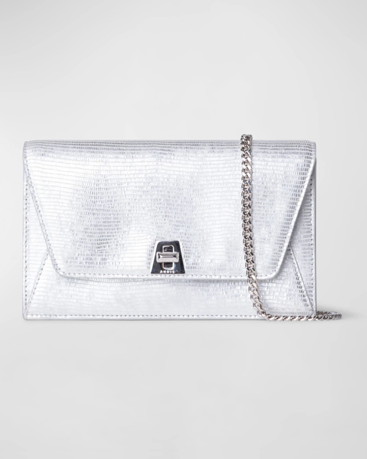

Клатч Anouk с принтом ящерицы и цепочкой Akris, цвет Silver Metallic