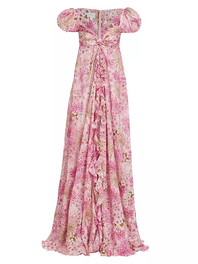 Платье макси из хлопка с цветочным принтом Giambattista Valli, розовый шелковая блузка со сборками с цветочным принтом giambattista valli розовый