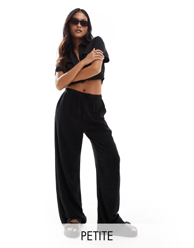 

Черные льняные брюки без застежки Stradivarius Petite
