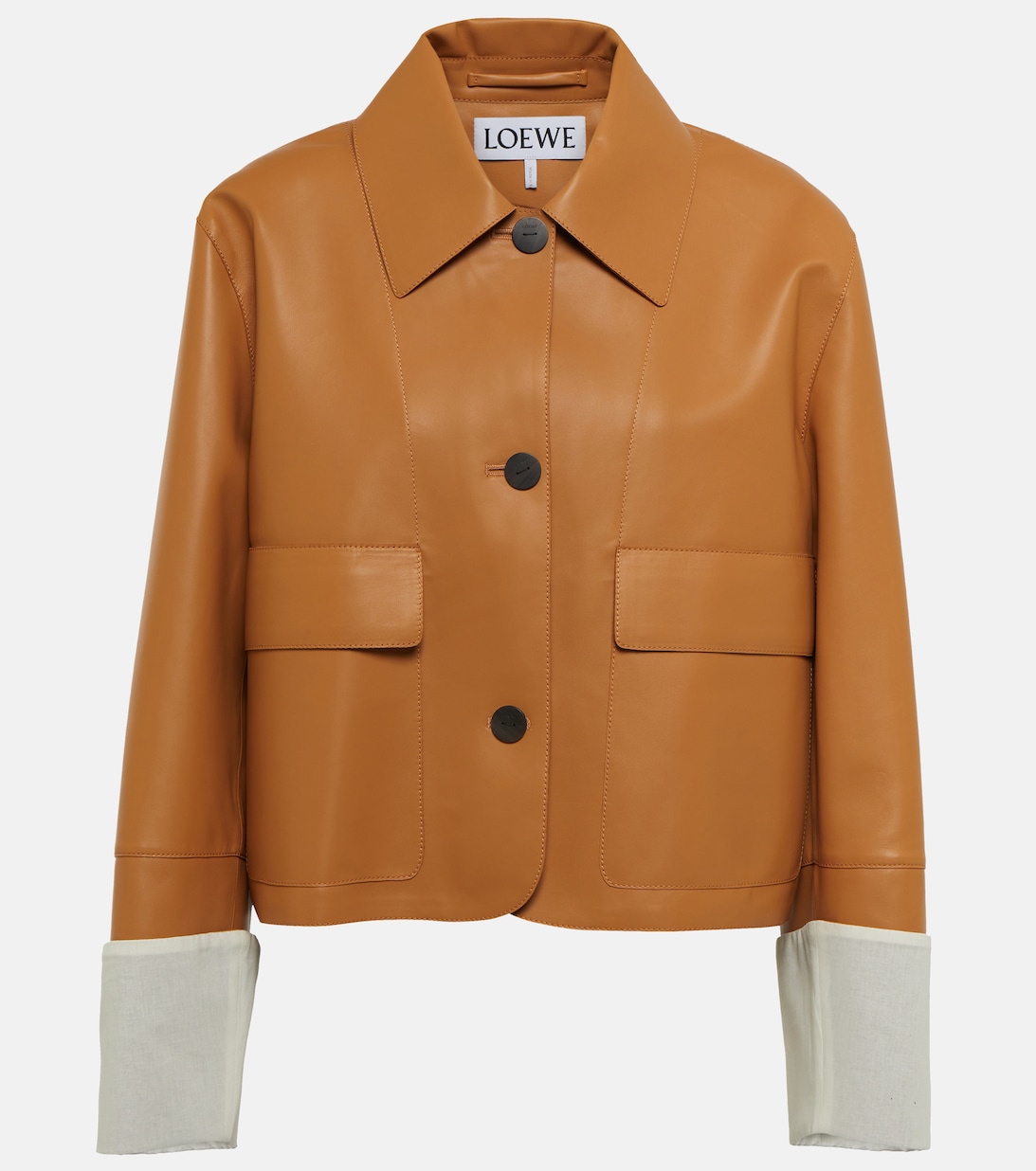 Кожаный пиджак LOEWE, коричневый кожаный пиджак с запахом misspap коричневый