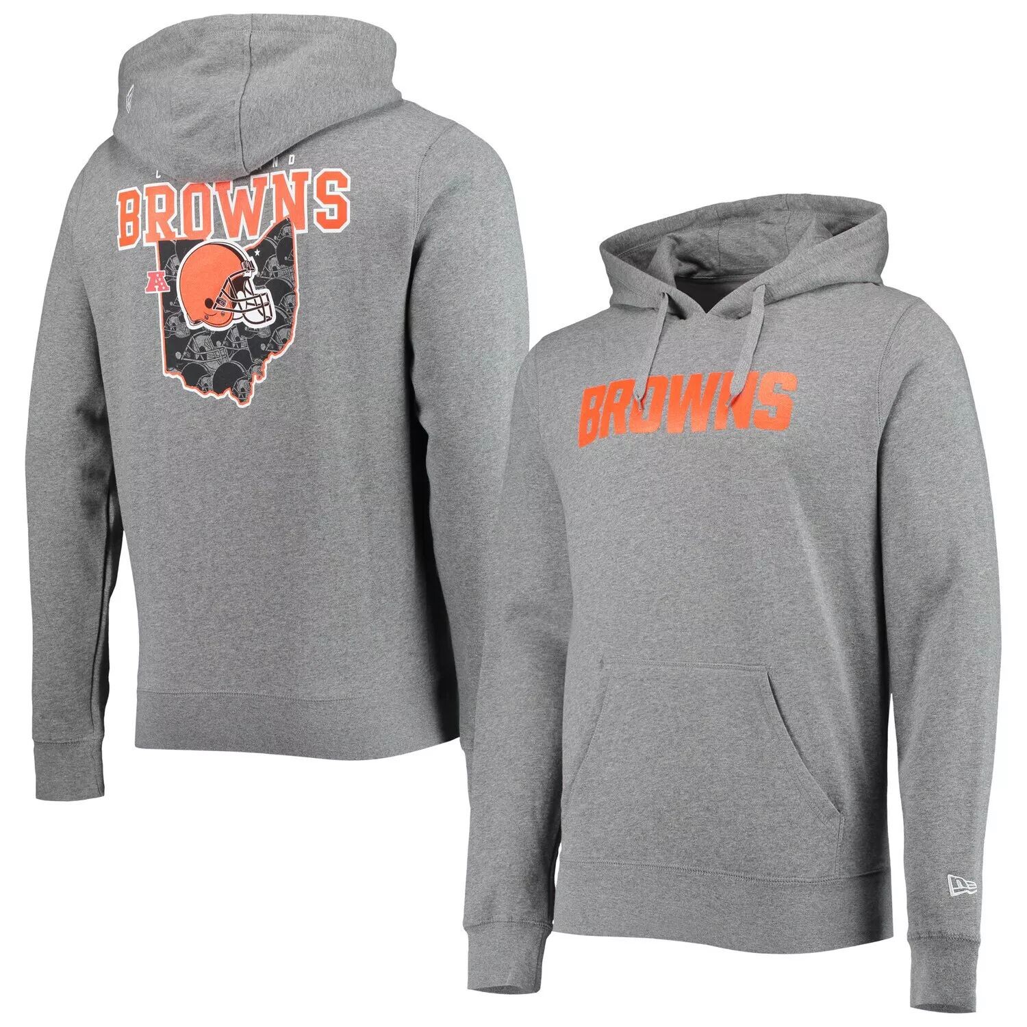 

Мужской пуловер с капюшоном New Era Heathered Grey Cleveland Browns Local Pack