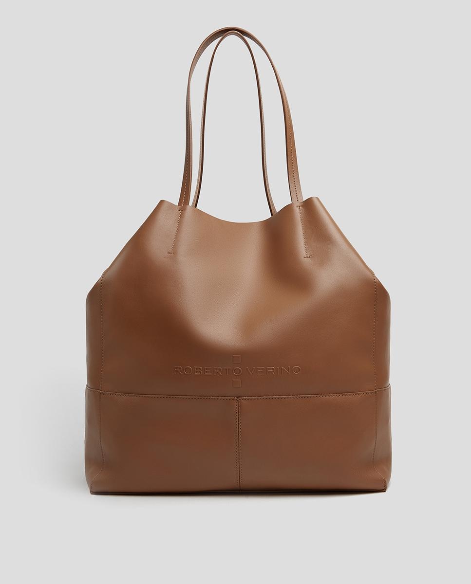 цена Коричневая кожаная сумка-шоппер на плечо Roberto Verino, коричневый