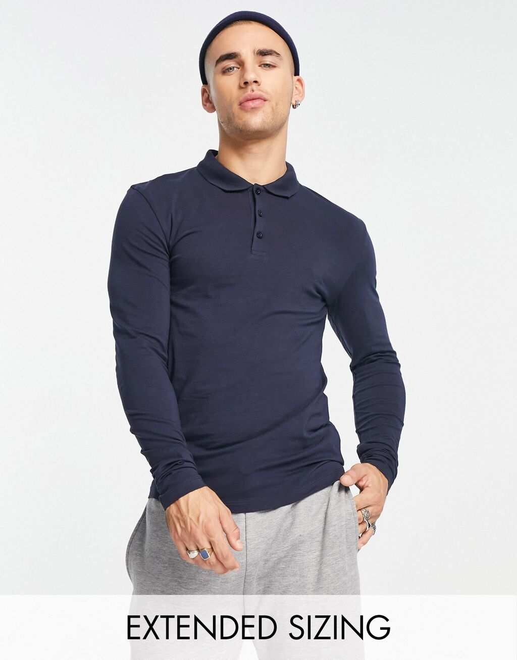 

Темно-синяя футболка-поло из джерси с длинными рукавами ASOS DESIGN