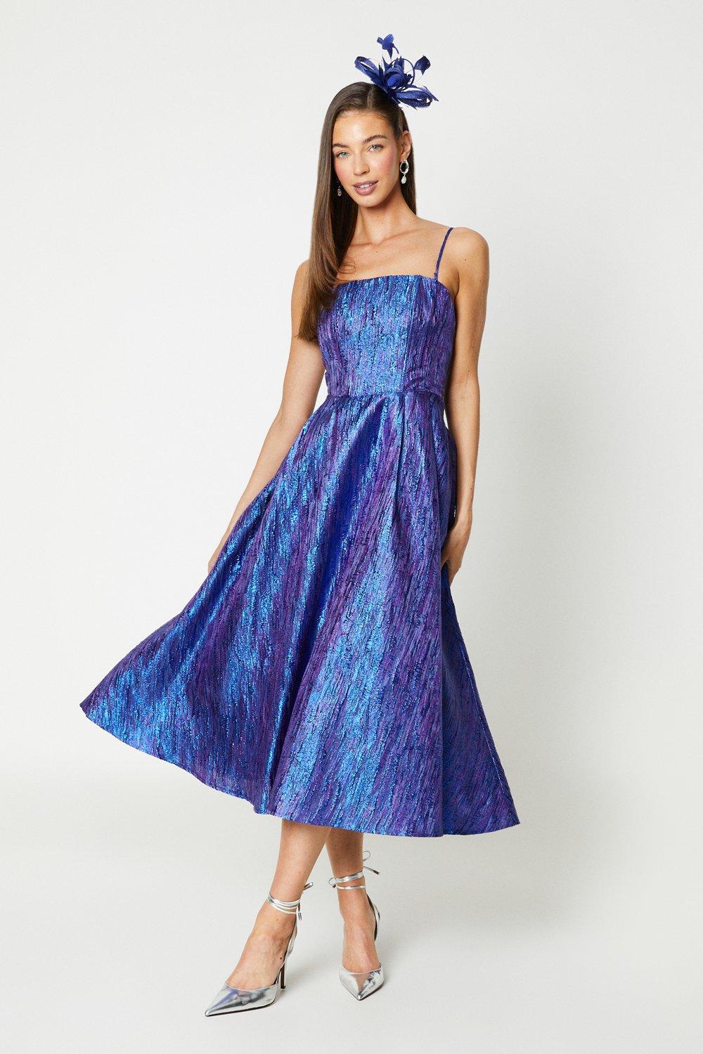 Жаккардовое платье миди бандо Coast, фиолетовый
