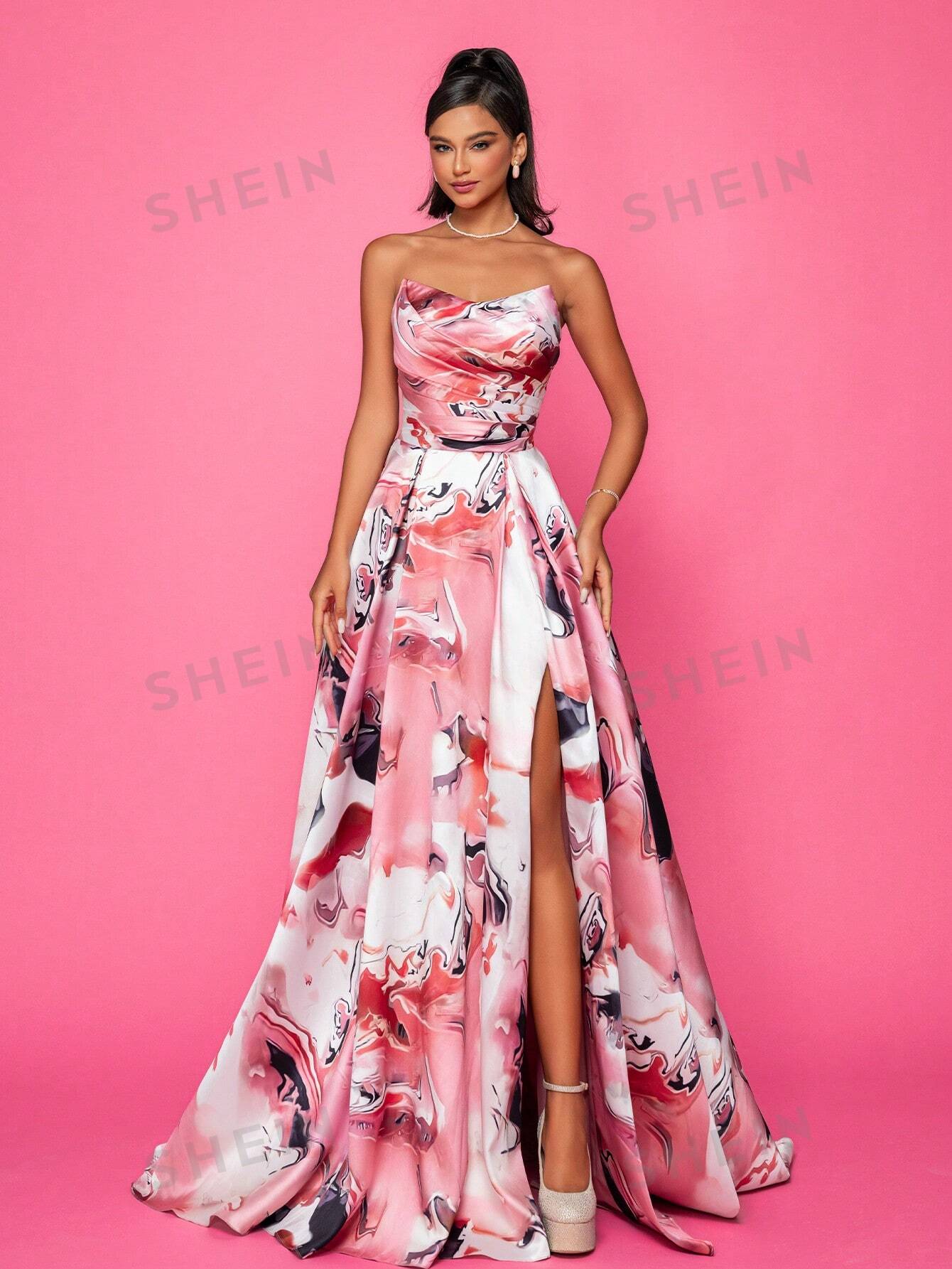 цена Длинное элитное элегантное и изящное вечернее платье, розовый