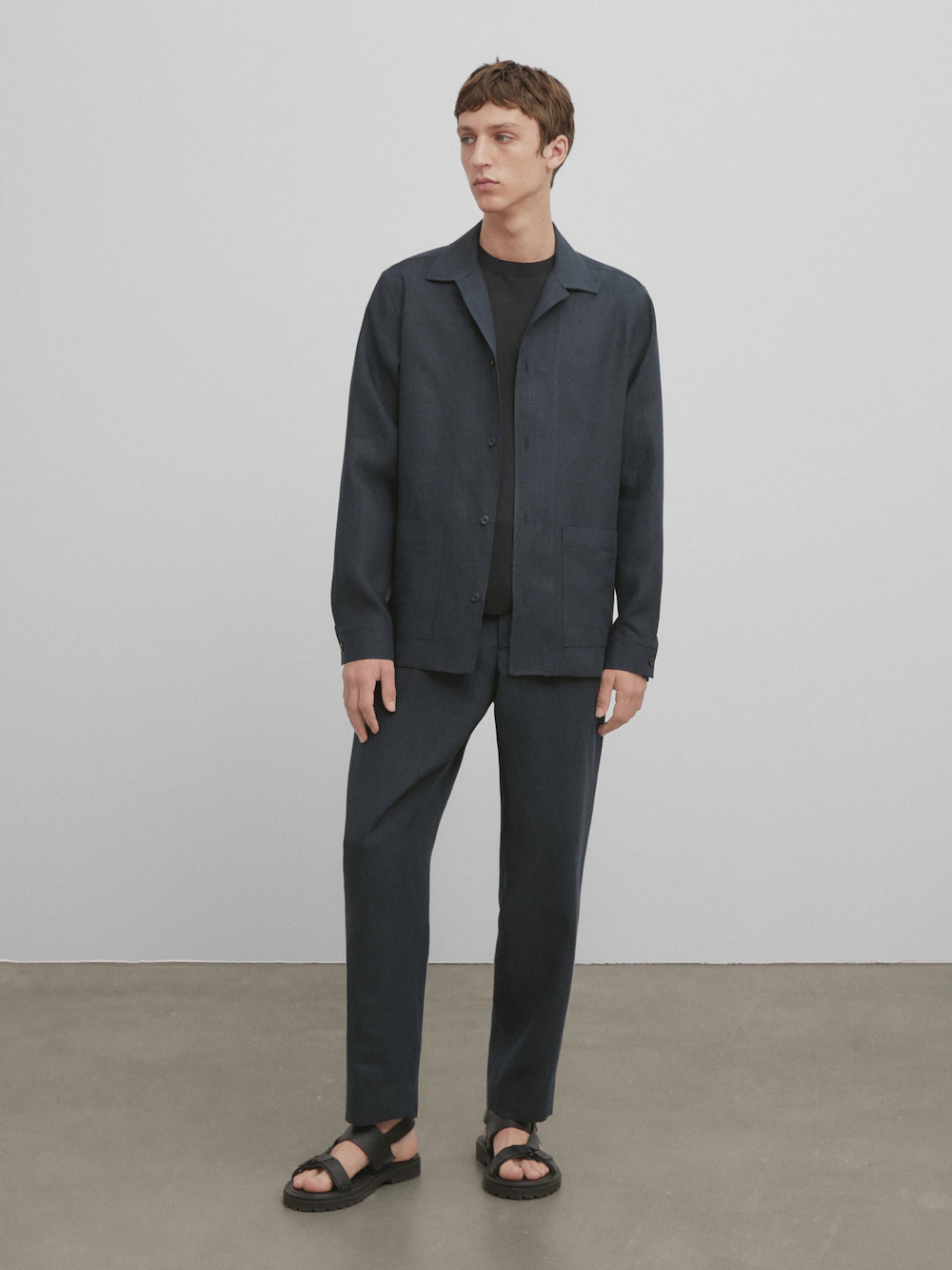

Свитер из смешанного хлопка и шелка с коротким рукавом - studio Massimo Dutti, синий