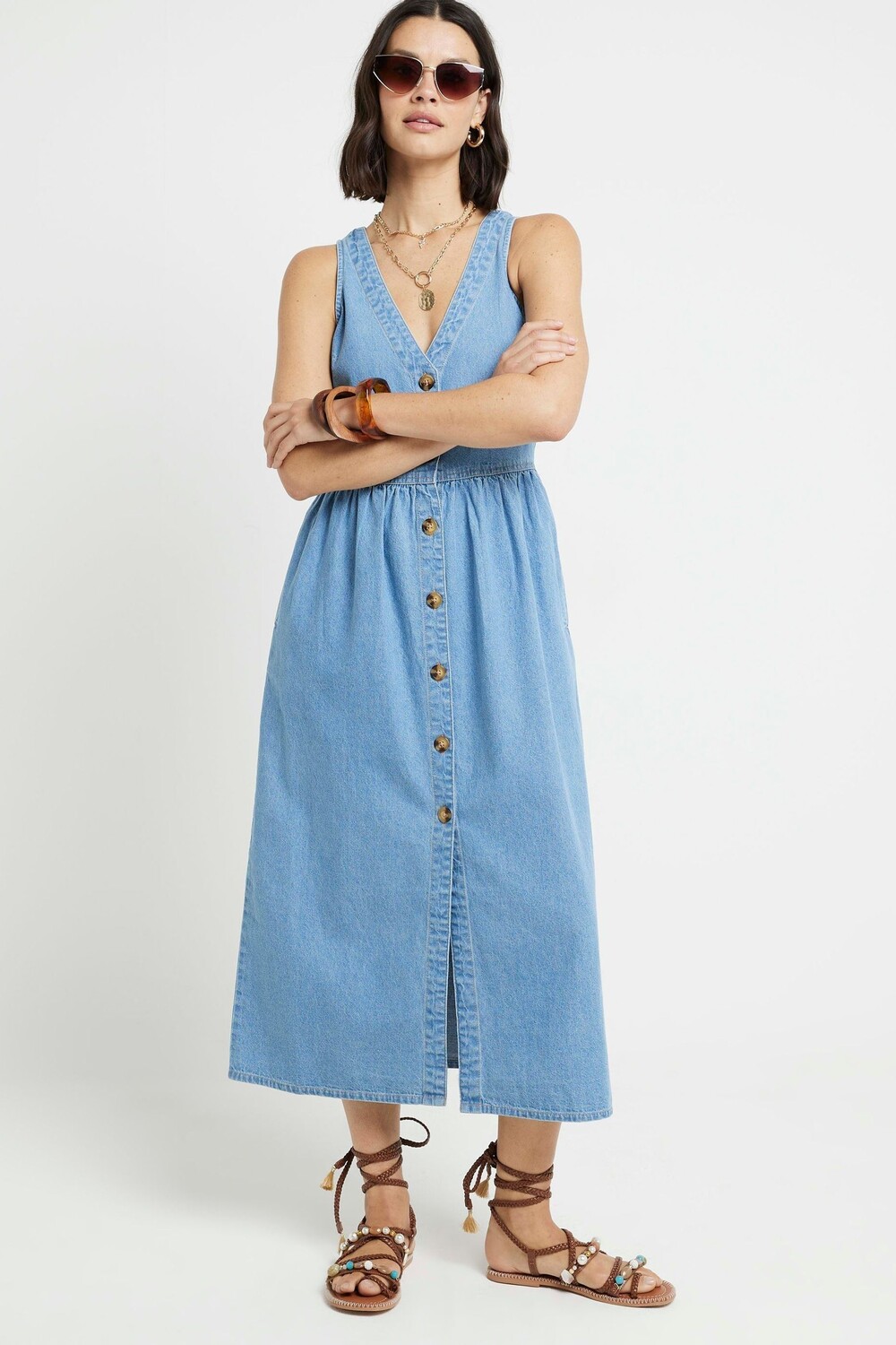 

Платье миди с V-образным вырезом River Island, синий