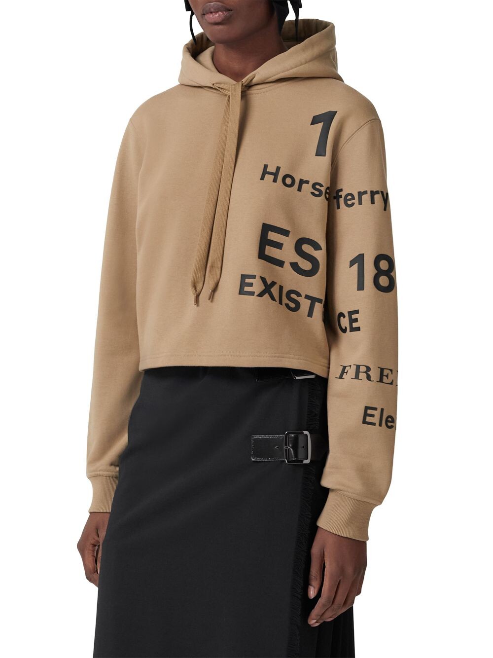 

Укороченная худи с логотипом Jenny Burberry, кэмел