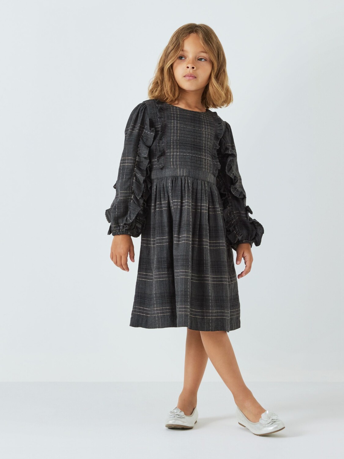 

Детское платье в клетку с металлизированной оборкой Heirloom Collection John Lewis Heirloom Collection, черный