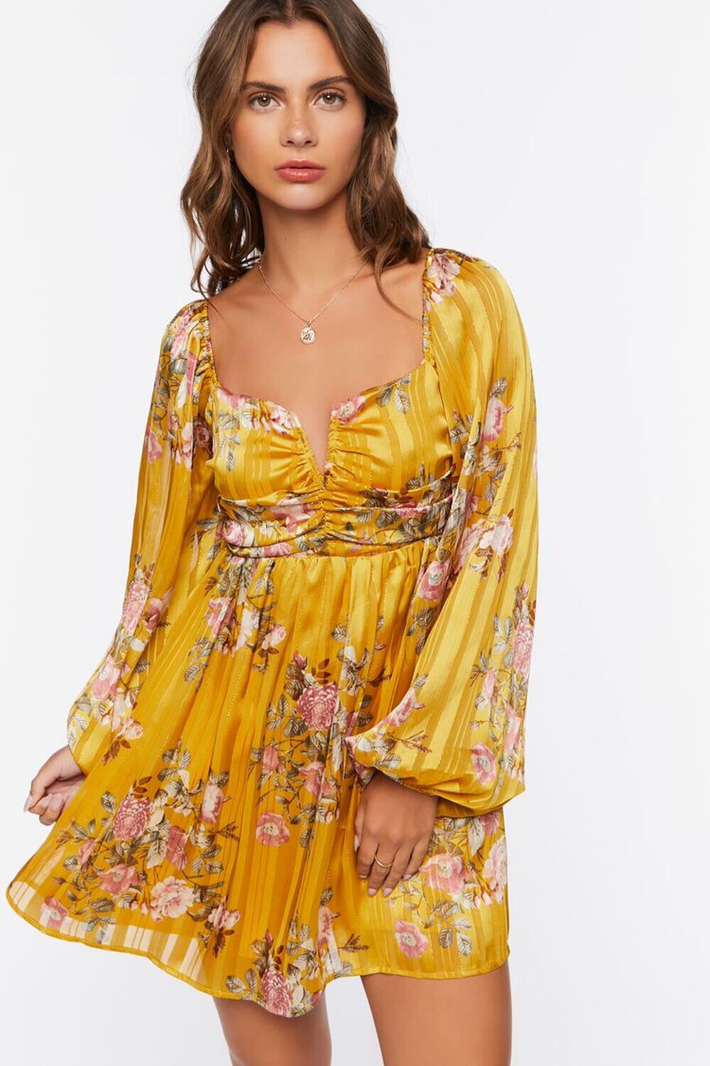 

Мини-платье с цветочным принтом Forever 21, желтый