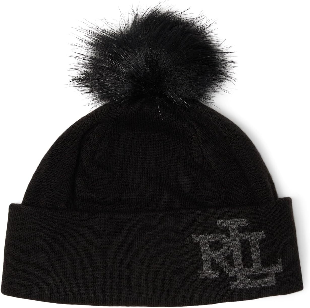 

Шапка-манжета с логотипом и помпоном LAUREN Ralph Lauren, цвет Black/Dark Grey