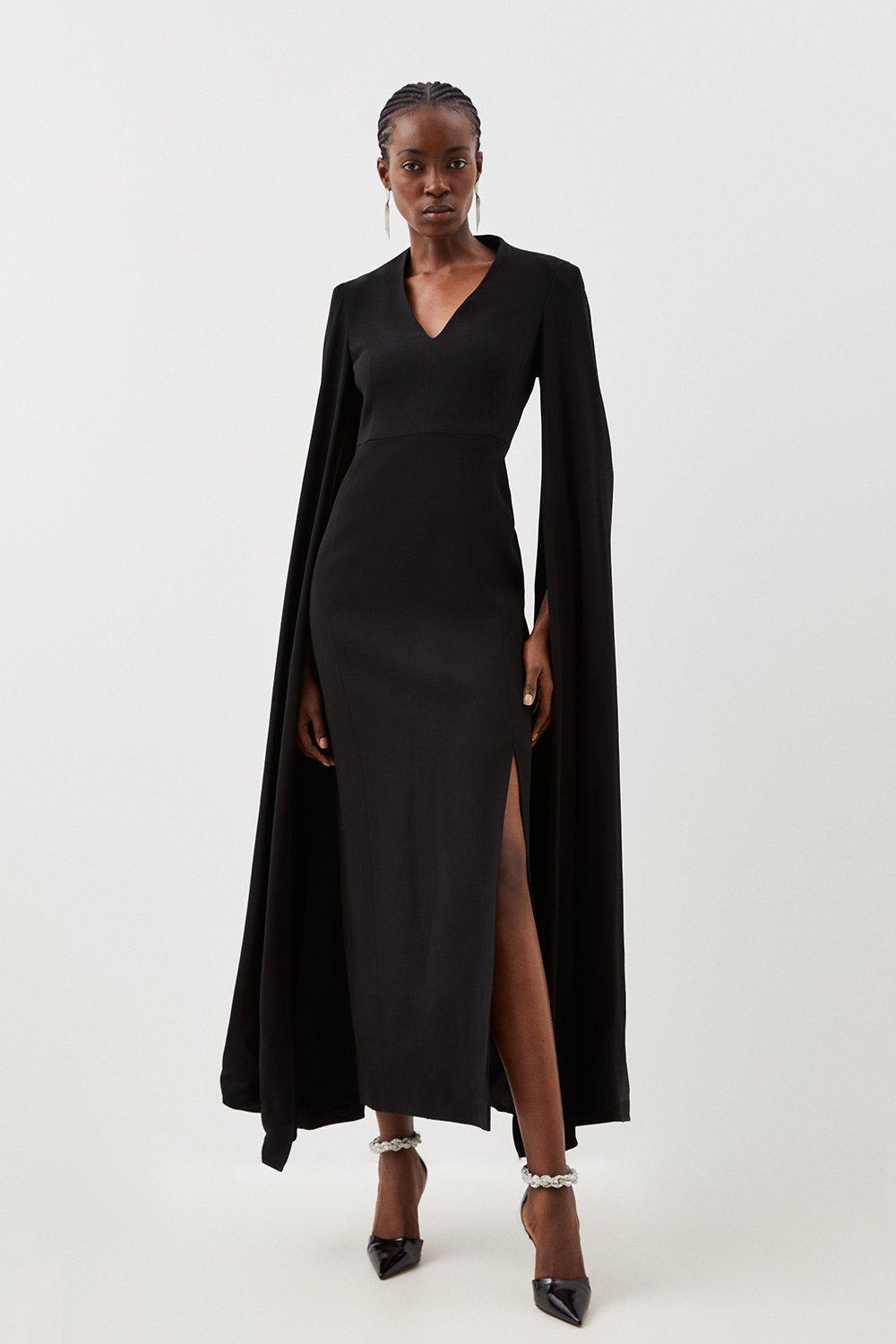 Компактное платье миди из эластичной вискозы Petite с рукавами-накидкой Karen Millen, черный