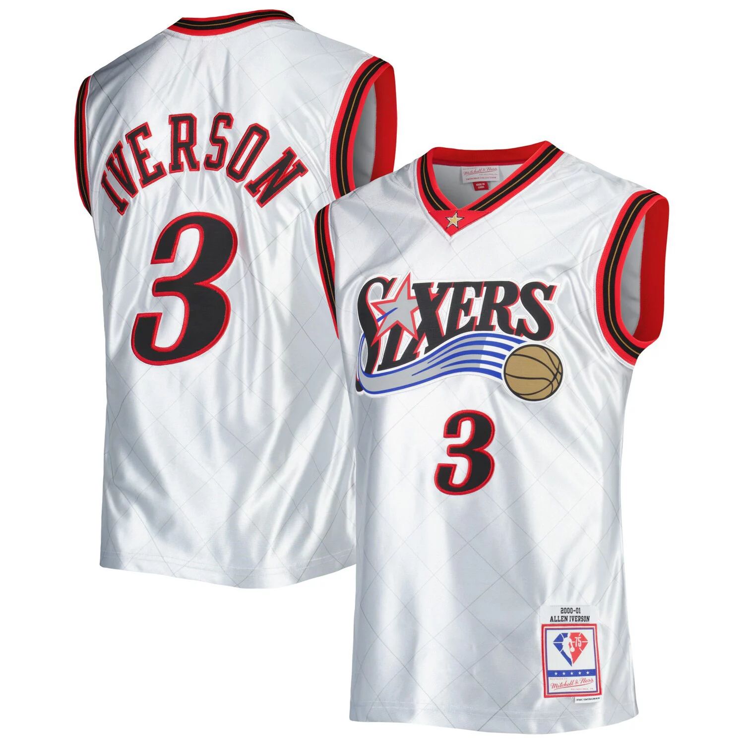 

Мужская майка Mitchell & Ness Allen Iverson Platinum Philadelphia 76ers 2000-01 Hardwood Classics, посвященная 75-летию Swingman