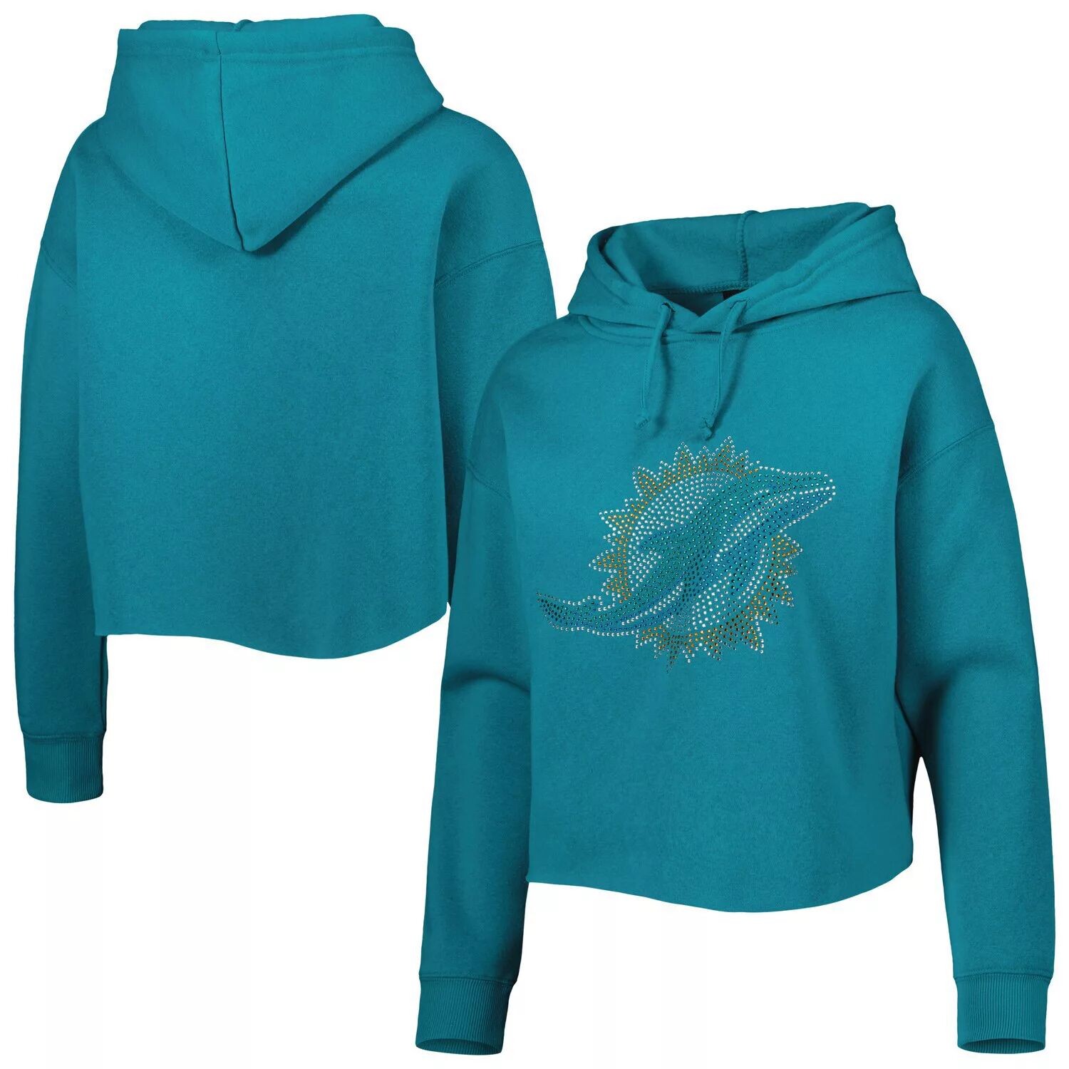 

Женский укороченный пуловер с капюшоном и логотипом Cuce Aqua Miami Dolphins Crystal