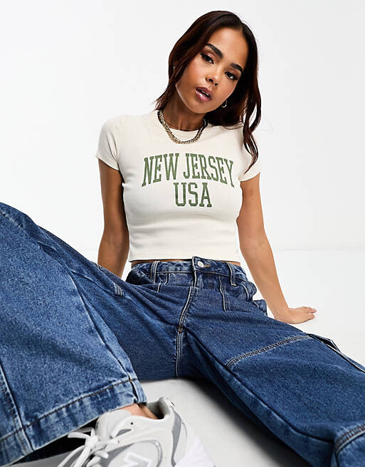 

Детская футболка Pull&Bear 'New Jersey' ванильного цвета