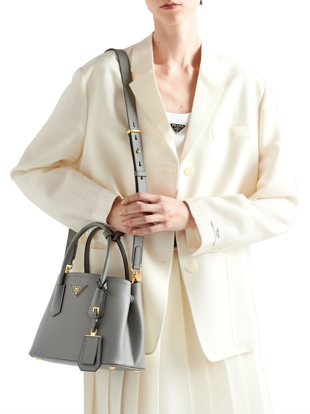 

Сумка Prada Double Saffiano Leather, серый