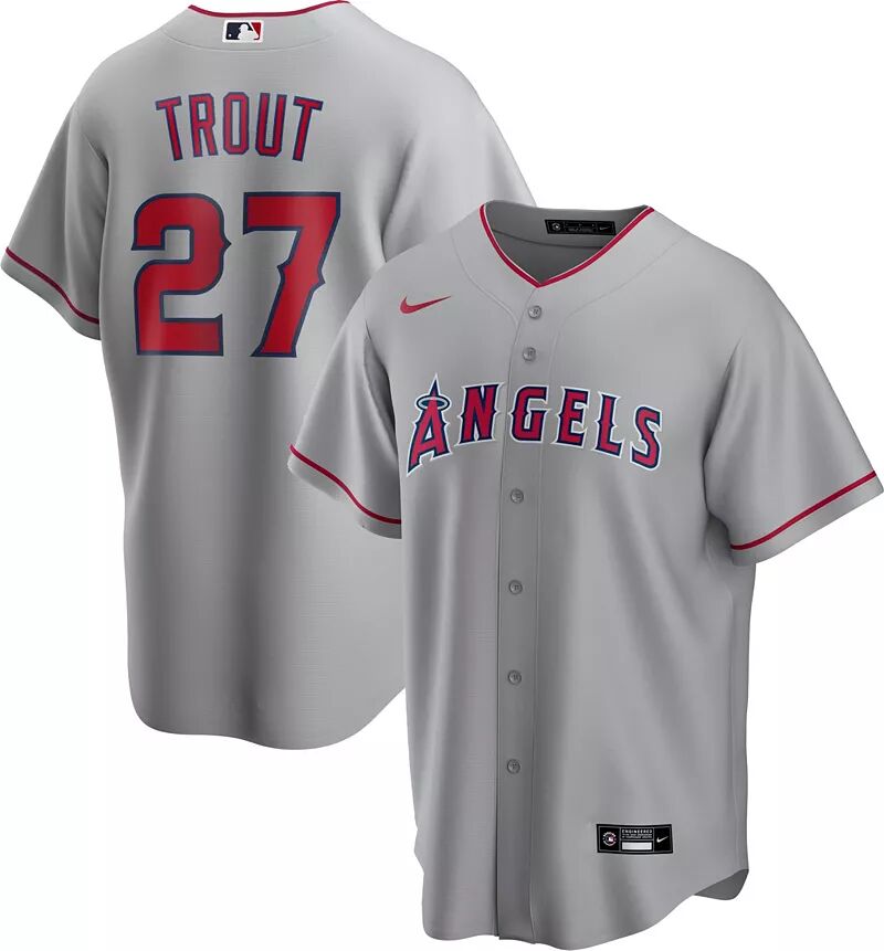 

Мужская реплика Nike Los Angeles Angels Mike Trout #27 Grey Cool Base Jersey