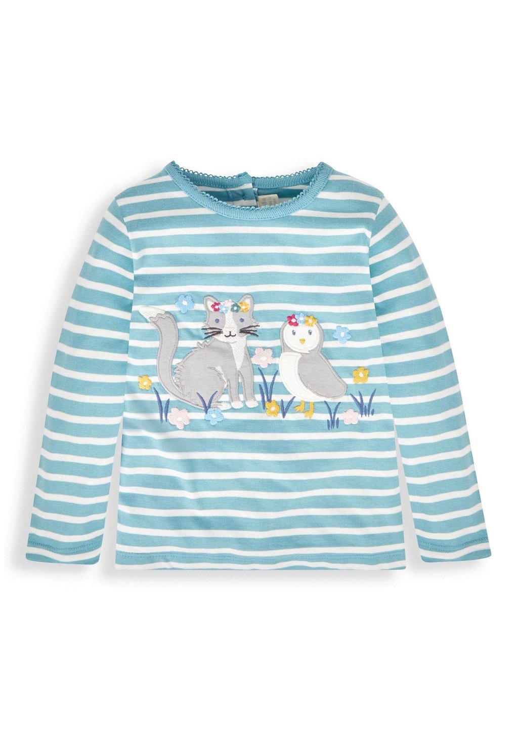 

Футболка с длинными рукавами Owl Cat Appliqué JoJo Maman Bébé, цвет duck egg