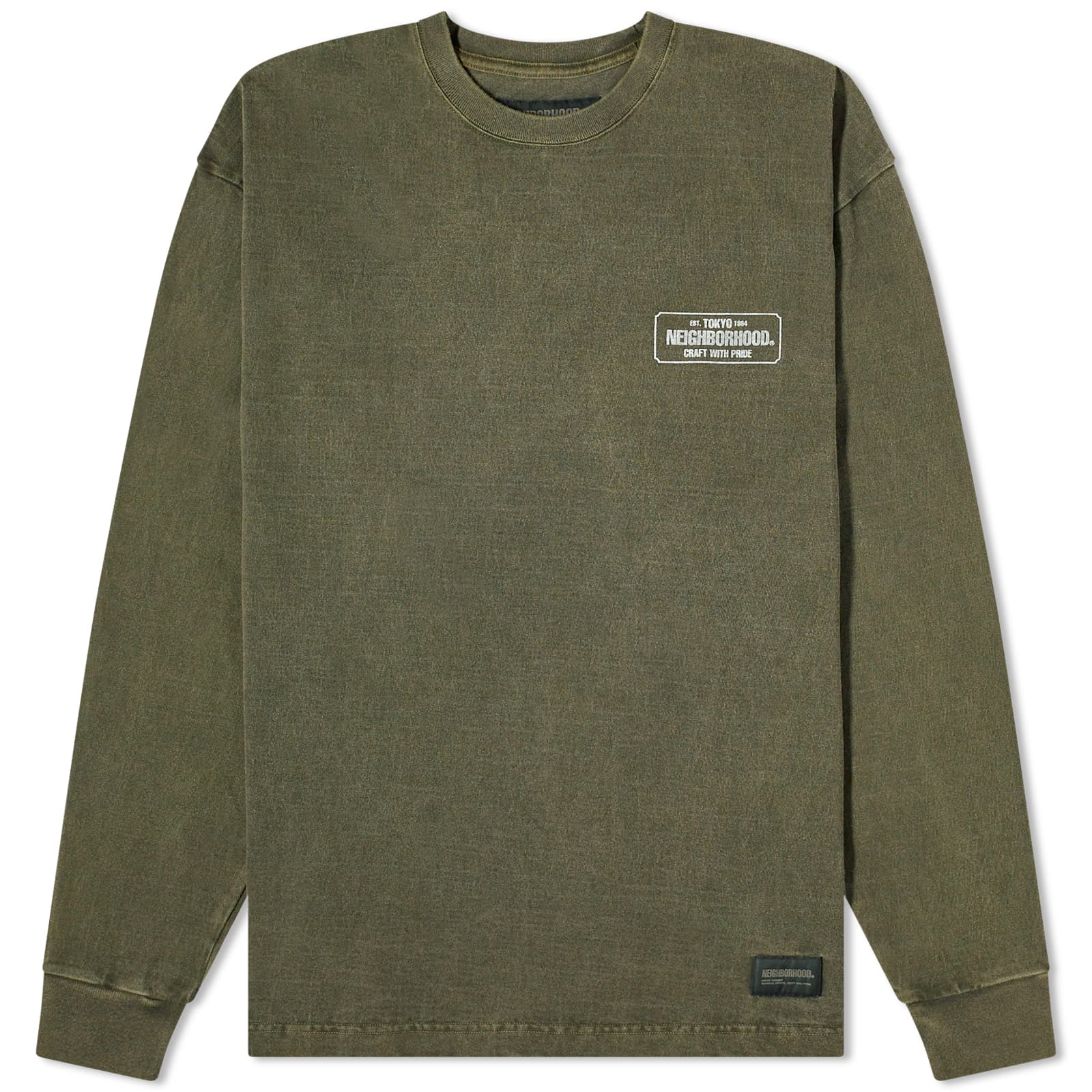 

Футболка Neighborhood Long Sleeve Pigment Dyed, цвет Olive Drab