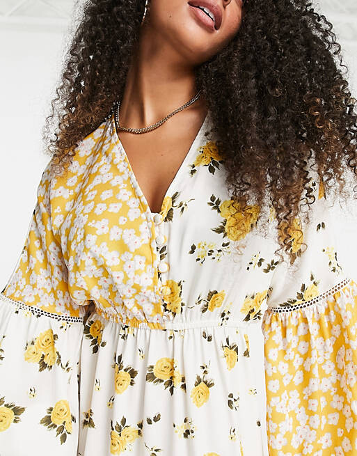 

Желтое платье мини с цветочным принтом и оборками River Island Tall, Желтый