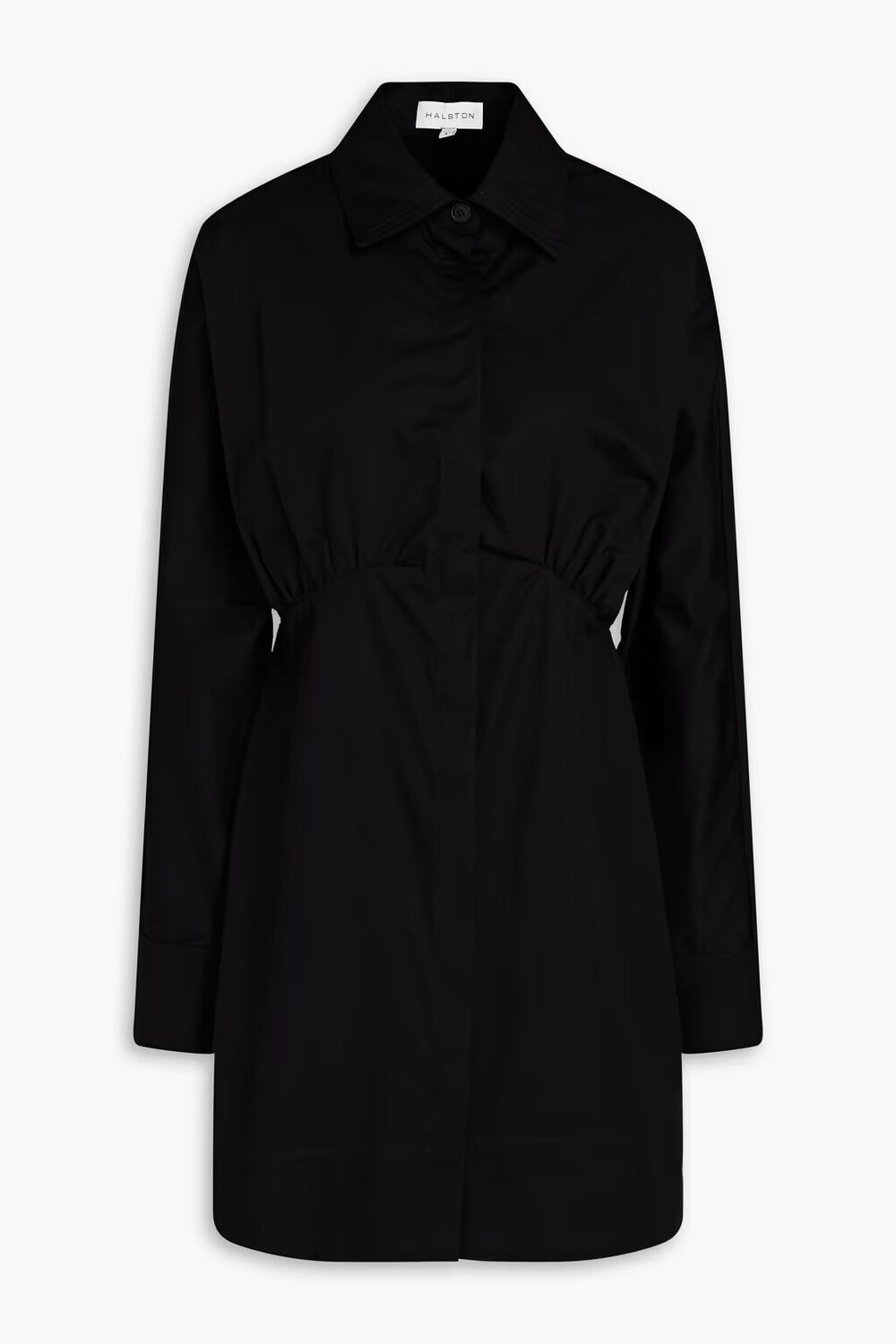 

Платье-рубашка мини Kylie из хлопкового поплина со сборками Halston, черный