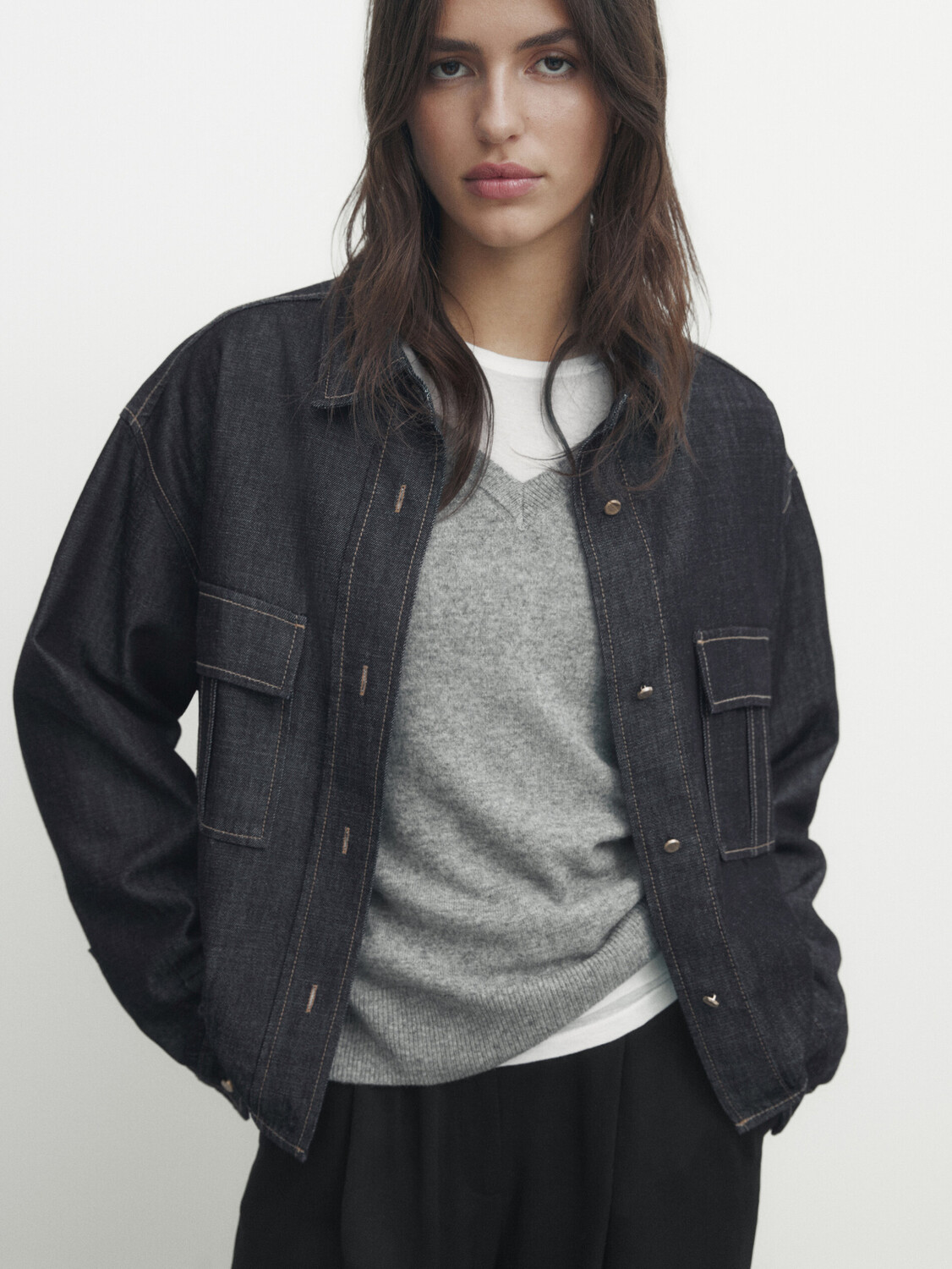 

Укороченная джинсовая рубашка rinse wash Massimo Dutti, темно-синий
