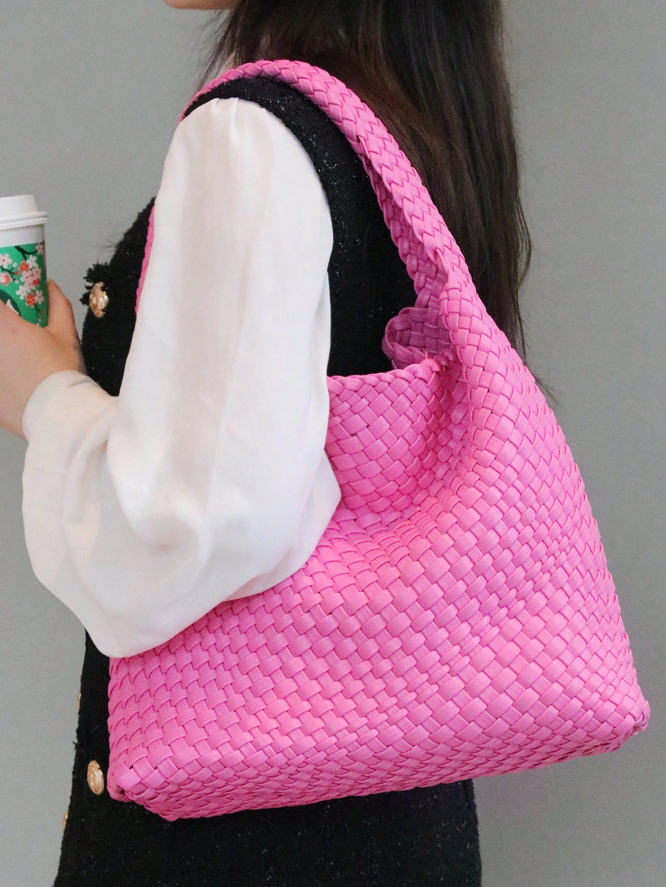 Новая модная тканая сумка на одно плечо с завязками в винтажном стиле русалки, розовый