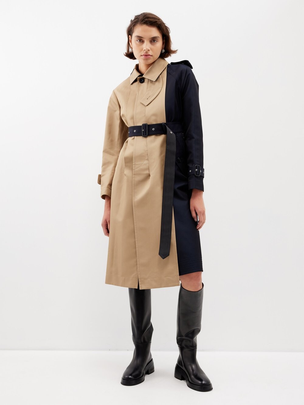 

Тренч из габардина в стиле колор-блок Sacai, бежевый