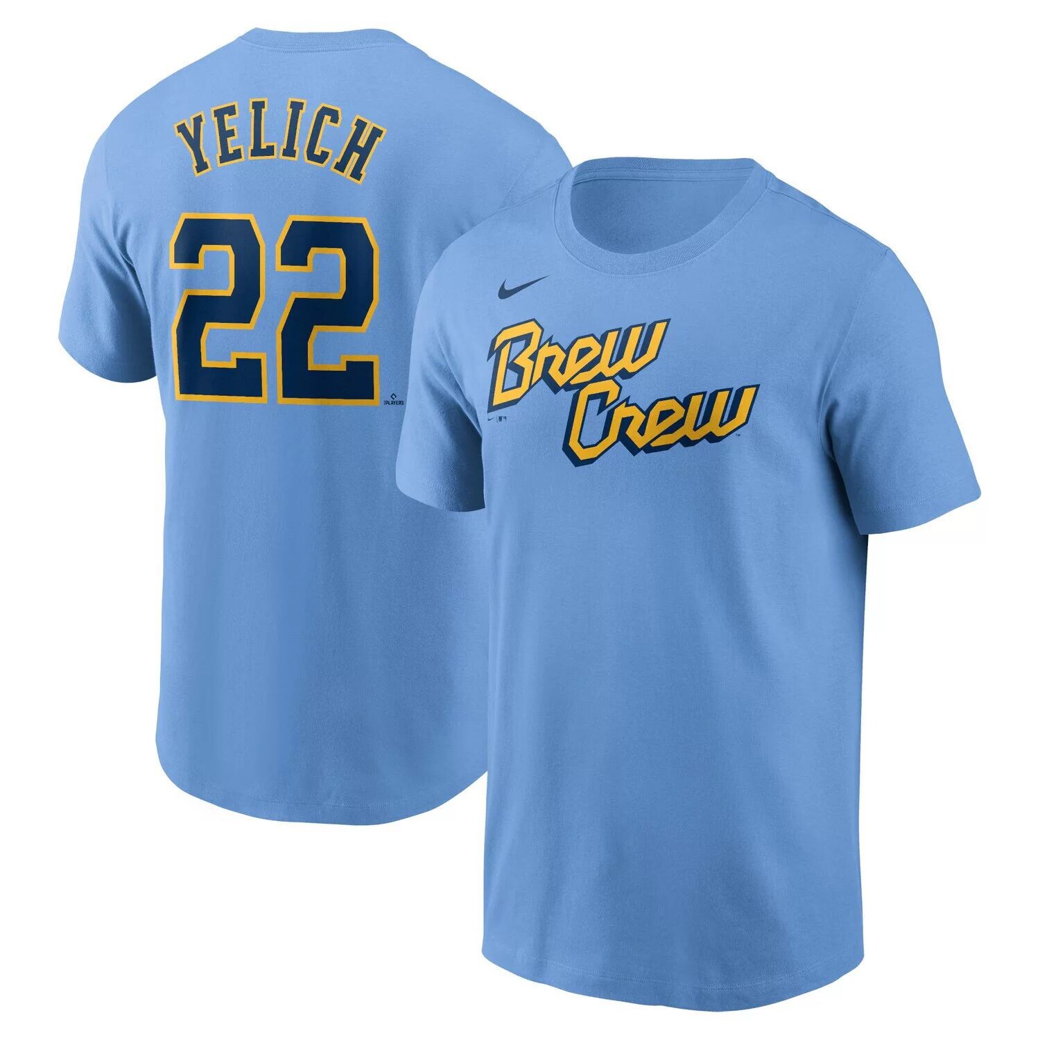 

Мужская футболка Nike Christian Yelich Powder Blue Milwaukee Brewers 2022 City Connect с именем и номером