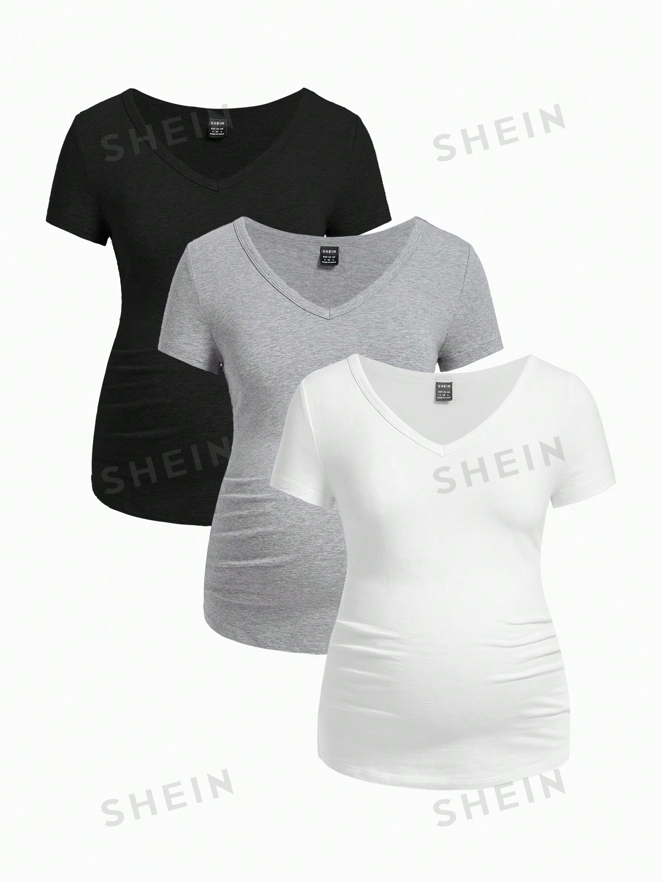 SHEIN Однотонная футболка для беременных с v-образным вырезом, серый