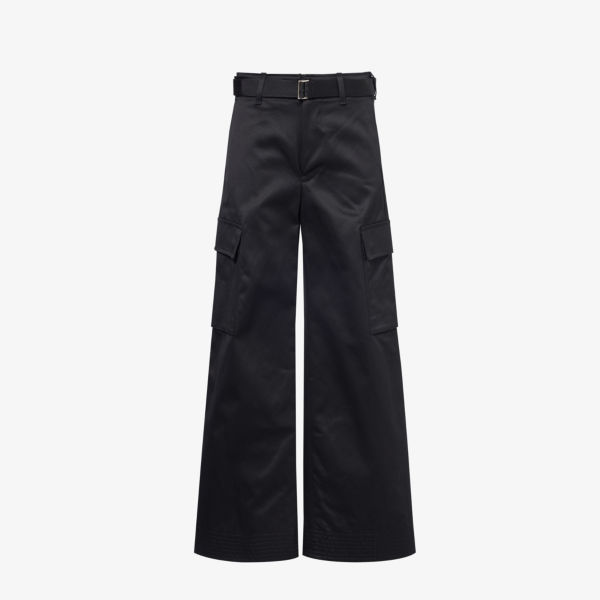 Широкие хлопковые брюки со средней посадкой Sacai, черный