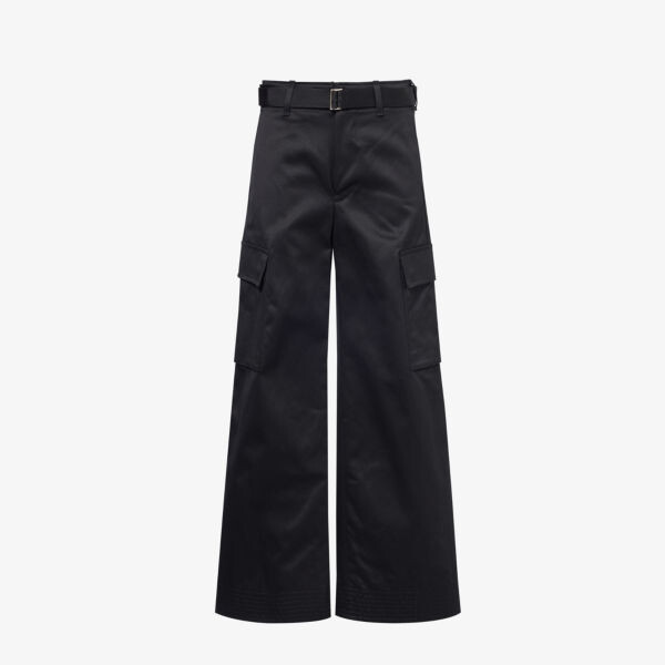 

Широкие хлопковые брюки со средней посадкой Sacai, черный