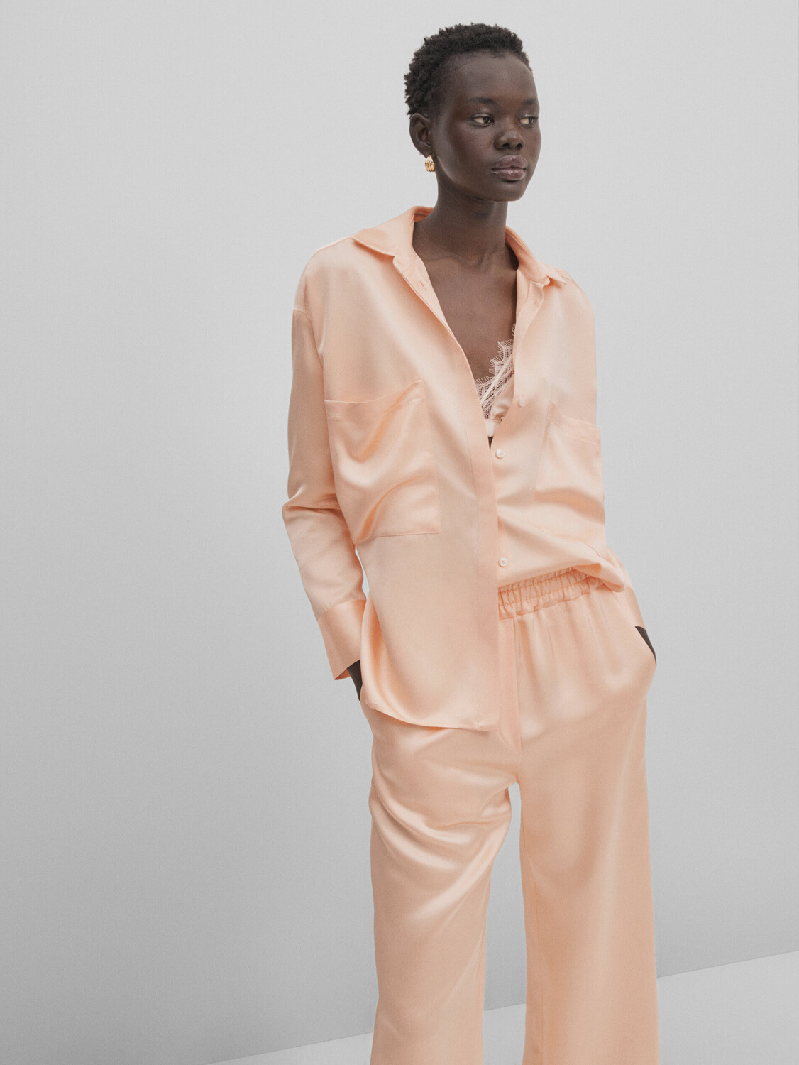 

Атласные пижамные брюки Massimo Dutti, персиковый