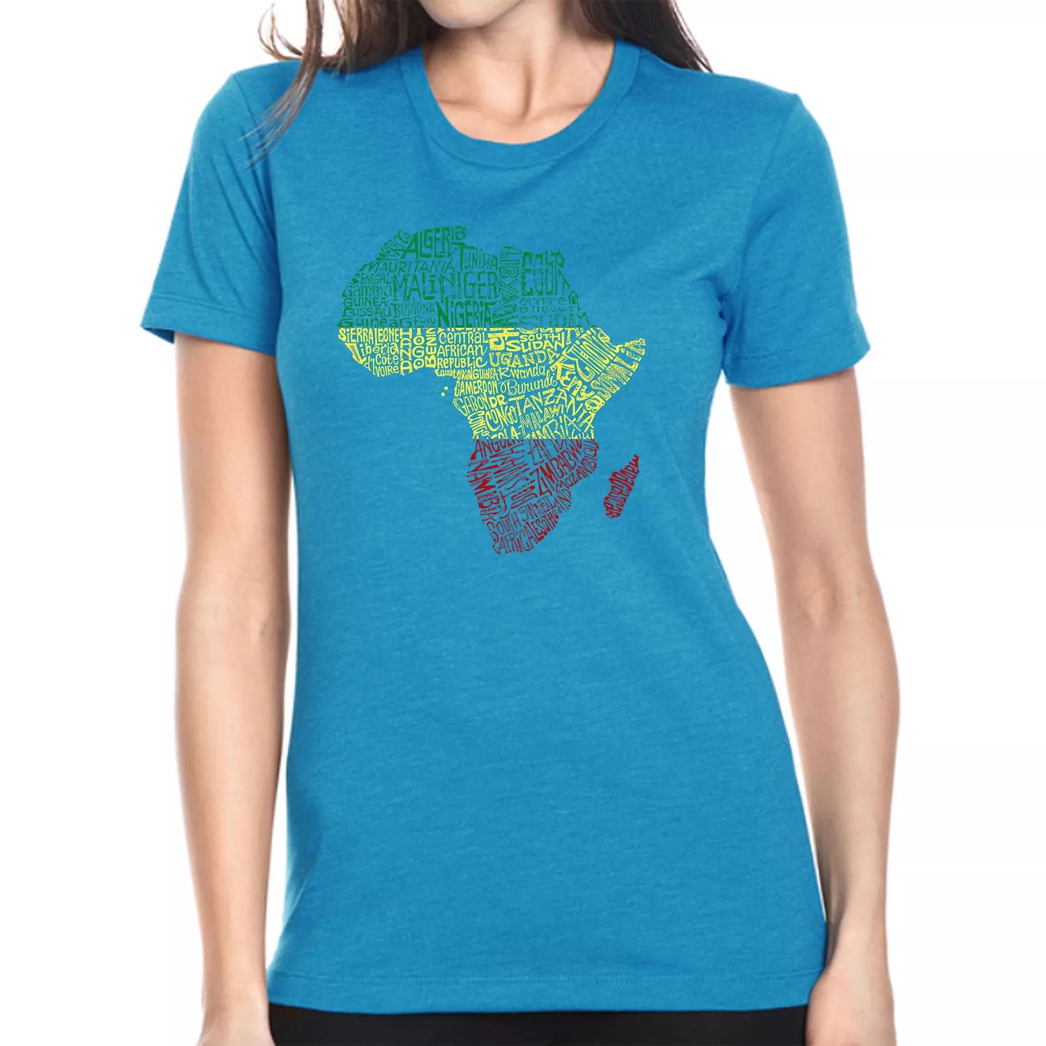 Страны Африки — женская футболка премиум-класса Word Art Blend LA Pop Art, голубой страны африки женская рубашка летучая мышь word art la pop art темно синий