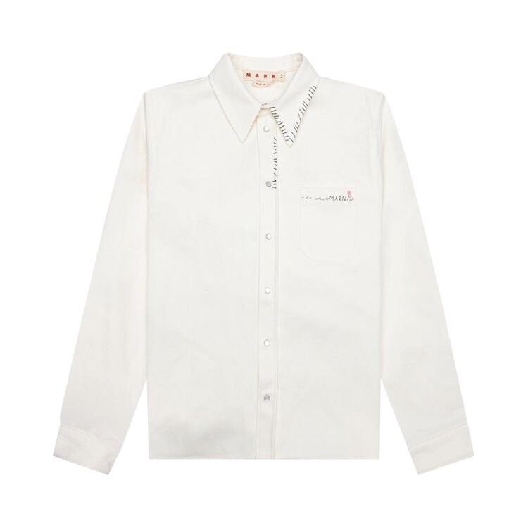 

Рубашка Marni Logo Embroidered Long-Sleeve Shirt, белый