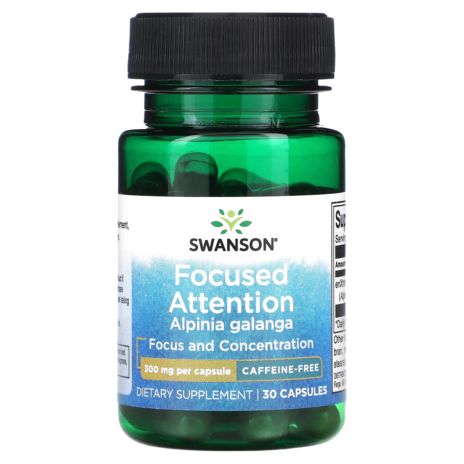 Витамины Swanson Focused Attention Alpinia Galanga без кофеина, 300 мг 30 капсул
